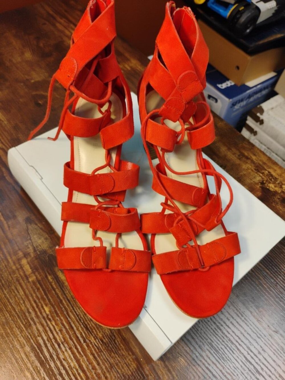 Marc Fisher Red Suede Lace-Up Gladiator Block Heel Sandals Size 10W